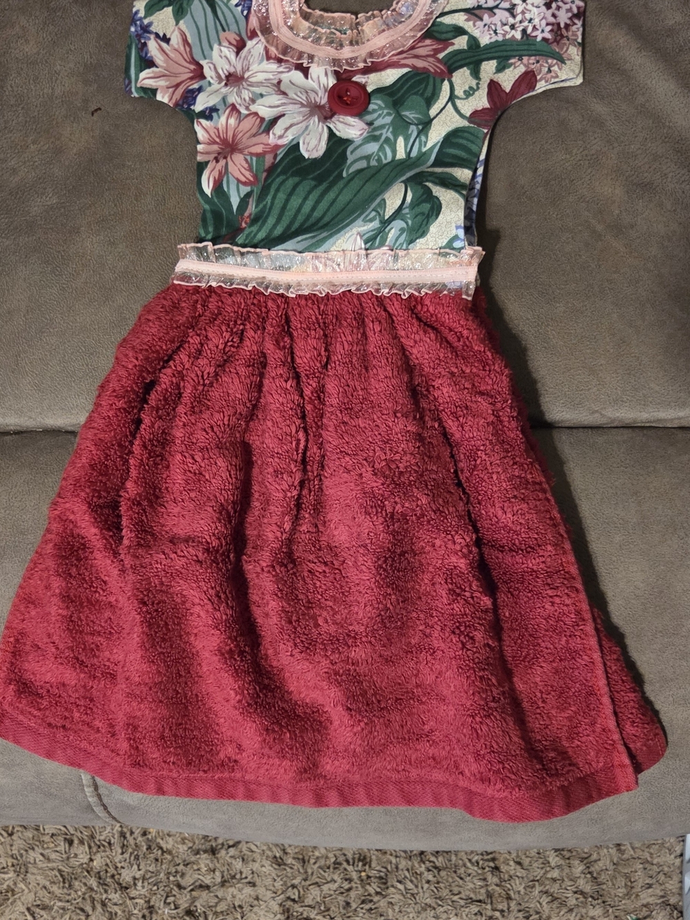 Floral Top Red Hanging Kitchen Towel Dress